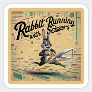 Rabbit Running with Scissors Sticker